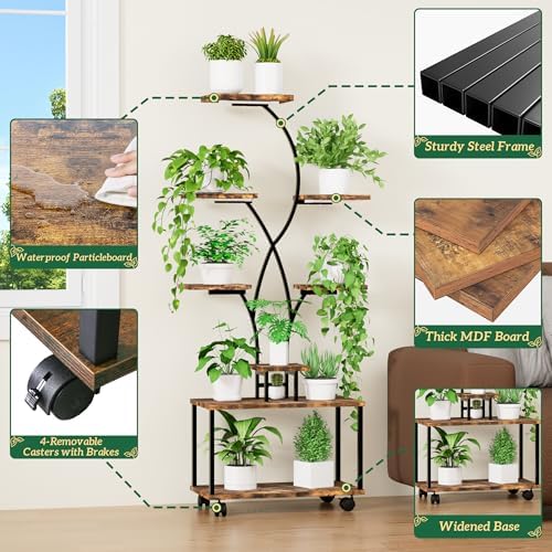 Plant Stand Indoor with Grow Lights, 8 Tiered Metal Plant Shelf with Wheels, 58" Tall Corner Plant Stand Flower Display Rack Holder for Living Room, Patio - Image 4