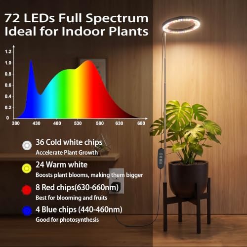Plant Stand Indoor with Grow Light, Adjustable Height Plant Stand for 7–11 Inch Pots, 72 LED Full Spectrum Grow Light, 3/9/12H Auto Timer, Black - Image 5