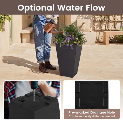 GIANTEX 22.5'' Square Taper Planter Set 2, Self-Watering Flower Pots, Black - Image 6