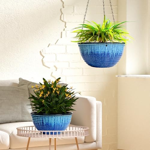 10 Inch Hanging Planters, Glazed Hanging Basket with Drainage Holes, 2 Pack - Image 6