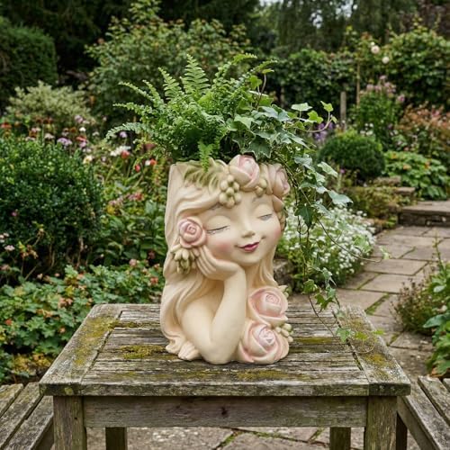 Elenon 9'' High Girl Face Planter Resin Succulent Pot - Image 4