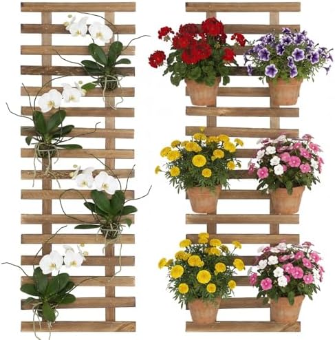 2 Pcs Wall Planter Holders, 11.8 x 35.4 Solid Wood Hanging Plant Trellis, Wall Planters for Indoor Outdoor Plants, Vertical Decor for Hanging Flower Pots by Unknown