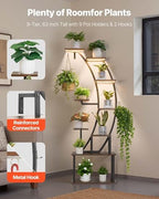 VEVOR Plant Stand Indoor with Grow Lights, 63 in Tall 9-Tier Lighted Plant Shelf, Metal Corner Plants Holder, 3 Timer & 10 Brightness, Curve-Shaped Flower Display Rack for Living Room Balcony Decor - Image 2