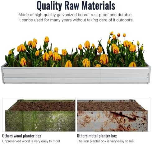 Galvanized Raised Garden Bed - Metal Raised Bed Garden Kit for Flower Planters, Vegetables Herb,8.3 * 3 * 1 FT,Silver - Image 6