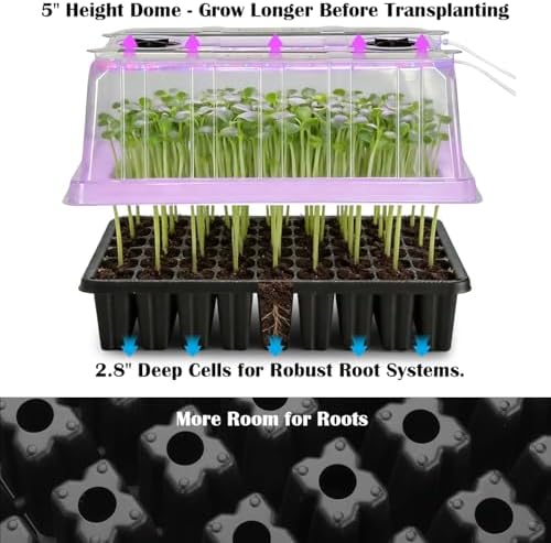 3-Pack Seed Starter Trays with Grow Lights, 5" Tall Humidity Dome & 54-Cell - Image 6