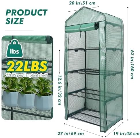 MaxWorks 4-Tier Portable Walk-in Greenhouse – 27" x 19" x 63" – Tall Mini Plant Grow House with Clear PE Cover & Steel Frame – Indoor/Outdoor Shelter for Seedlings, Herbs, or Flowers (51962) - Image 2