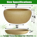 MUZHI 9.5” Round Large Ceramic Bonsai Bowl Planter，Clay Succulent Plant Pot Container with Saucer (9.5”) - Image 2