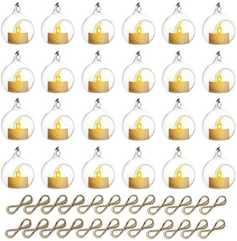 Sziqiqi Hanging Glass Globes Orbs Tea Light Candle Holders with Flameless LED Tealight for Wedding Ornaments, Wedding Birthday Christmas Party Centerpiece Accessory 2.36inch 20pcs +4 Extra by SZIQIQI