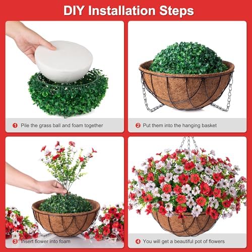 INXUGAO Artificial Fake Flowers Hanging Basket for Outdoor Decoration - Image 3