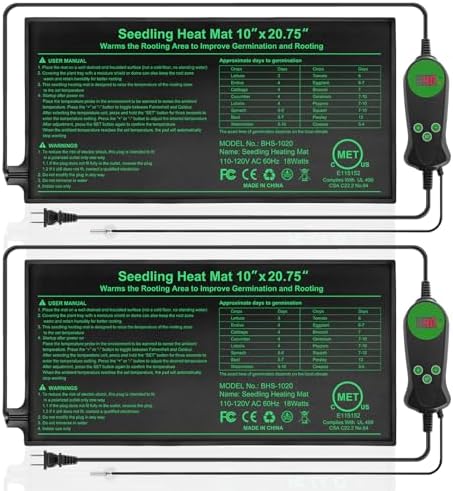 Seedling Heat Mat with Built-in Temperature Controller (2 Pack), 10" x 20.75" Plant Heating Pad with Thermostat for Indoor Seed Starting Germination Hydroponics Waterproof by HYDGOOHO