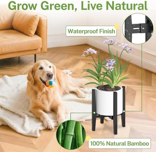iDavosic.ly Adjustable Bamboo Plant Stand 2 Pack, Fits 8-12 Inch Pot, Black - Image 4