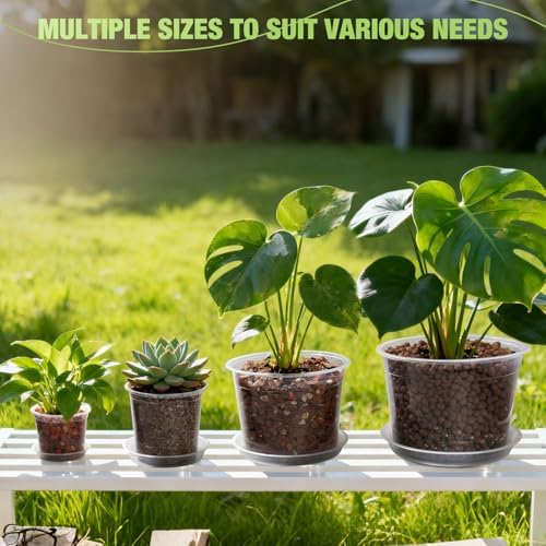 10 Inch Clear Nursery Pots with Drainage Holes and Saucers, 5 Pack Large Clear Pots for Plants Variety Pack, Seedling Pots for Succulents, Herbs, Flowers, Vegetables - Image 7