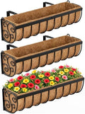 VOXOR Railing Planter Boxes, 24 Inch Window Boxes Planters, Balcony Planters with Adjustable Brackets & Coco Liner for Outdoor Fence, Deck, Porch, and Patio Gardening, 3 Pack by VOXOR