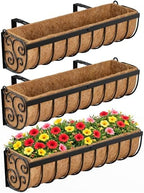 VOXOR Railing Planter Boxes, 24 Inch Window Boxes Planters, Balcony Planters with Adjustable Brackets & Coco Liner for Outdoor Fence, Deck, Porch, and Patio Gardening, 3 Pack by VOXOR