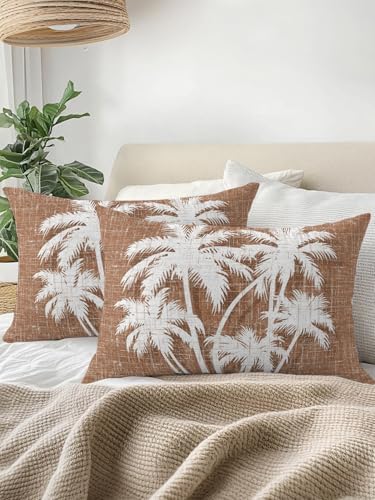Throw Pillow 12x20 Inch, Tropical Palm Tree Waterproof Outdoor Pillow Covers for Patio with Insert, Vintage Brown Exotic Botanical Plants Decorative Pillowcase Cushion for Couch, Sofa, Bed, Garden - Image 3