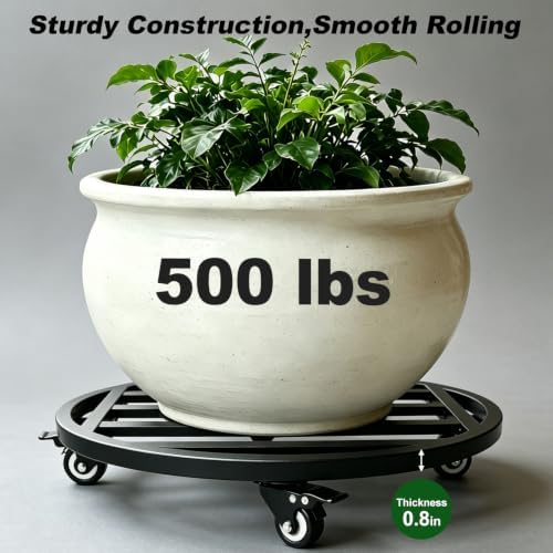 18 Inch Metal Plant Caddy with Wheels Heavy Duty,Large Rolling Plant Stand Indoor Outdoor Use,Round Plant Dolly with Heavy Casters,Rust-Proof Plant Roller Tray for Big Planters Pots,1-Pack - Image 2