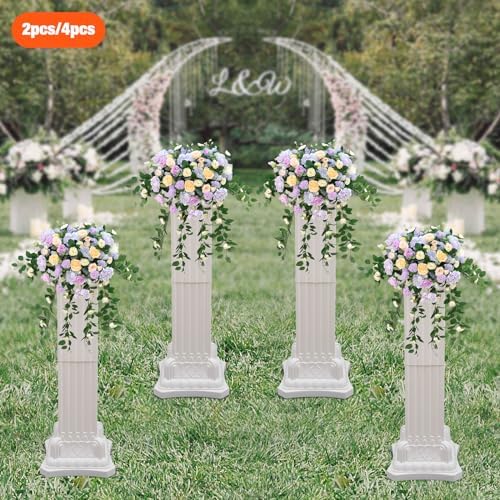 4Pcs Wedding Roman Column, Wedding Landscaping Plastic Roman Pillar Artistic Roman Column Statue Party Flowerpot Holder Wedding Event Decorative Columns for Wedding Party Celebration Decor - Image 2