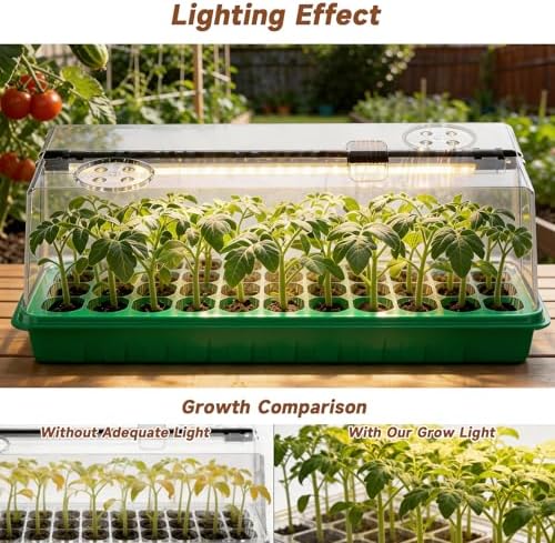 Seed Starter Tray with Grow Light, Seed Starter Kit Full Spectrum with 5 Dimmable Brightness & Timer, Indoor Plant Grow Tray for Beginners & Seasoned Gardeners, Gardening Gifts (Green, 144 Cells) - Image 3