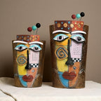 Picasso Abstract Face Flower Pot,Plant Pot with Facial Expressions,Handmade Resin Plant Pot with Drainage Holes,for Indoor and Outdoor Botanical Home décor (Brown Large) - Image 3