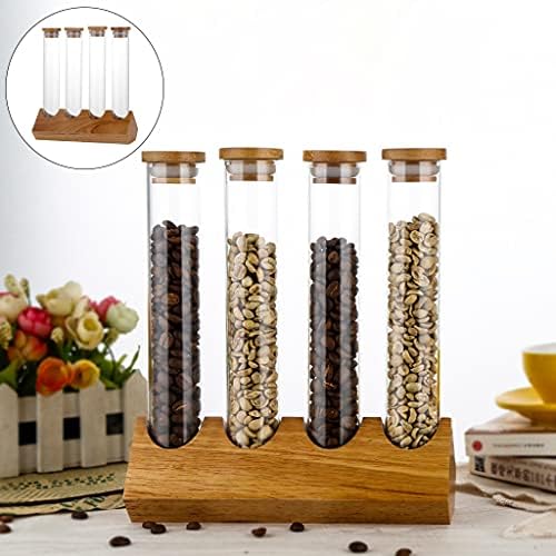 Cereals Canister Test Tubes with Sealed Wooden Caps Plant Propagation Glass Containers for Coffee and Tea Display and Scientific Experiments (4 Tubes) - Image 2