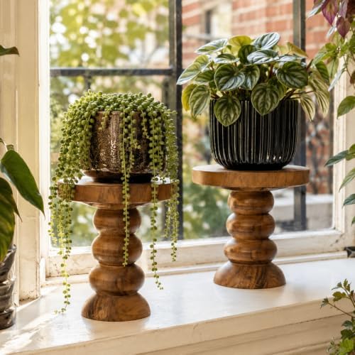 2 Pack Teak Wood Display Risers for Rustic Natural Home Decor - Image 4