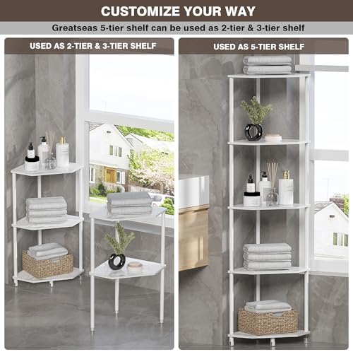 5 Tier Corner Shelf Stand, 50.2", Marble White - Image 3