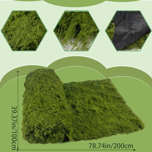 ACRYCS Fake Moss Rug Dark Green 39" x 79" Faux Moss for Table Runner Decorating Artificial Grass for Indoor Plants Wall Crafts DIY Table Centerpieces Fairy Woodland Garden Floral Wedding 100x200cm - Image 2