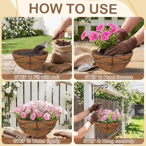 4 Pack 12 inch Metal Hanging Baskets for Plants Outdoor Metal Wire Hanging Basket Planter with Coco Fiber Liners Flower Pots for Home Porch Garden Patio, Diamond-Shaped - Image 4