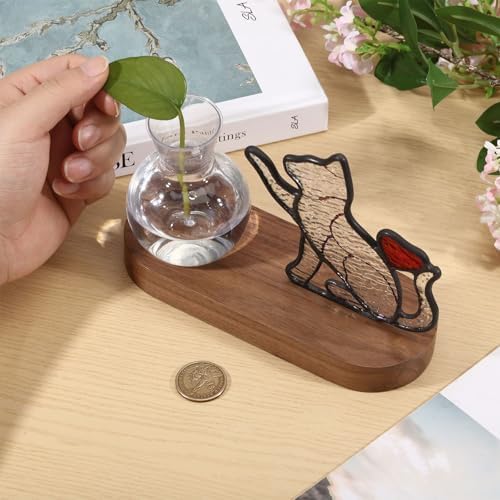 FREEBLOSS Plant Propagation Stations with Iridescent Stained Glass Cat Decor Desktop Propagation Vases Glass Planter Gifts for Plant Lovers - Image 3