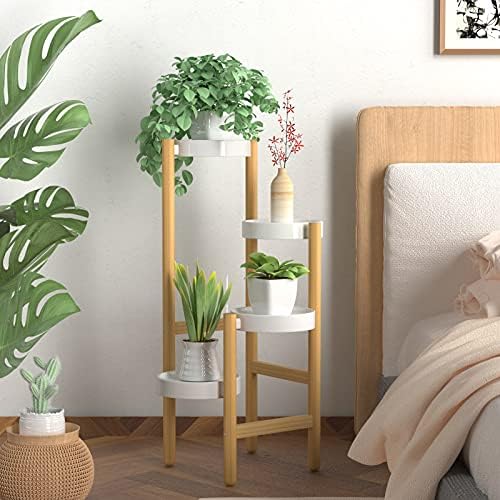Wisuce Bamboo Plant Stand Indoor, 4 Tier Tall Corner Plant Shelf Table - Image 4