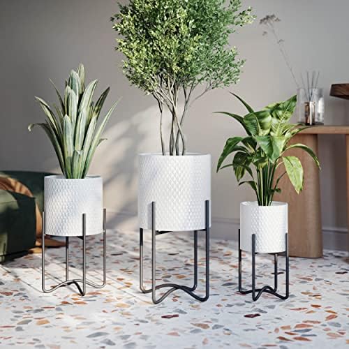 EverNest Claire Mid-Century Modern White Plant Pot with Ambrose Stand, SelectBase, Indoor Plant Pot, Bohemian Style, Minimalist Plant Home Décor (Set of 3, Black) - Image 2