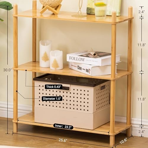 3-Tier Expandable Freestanding Open Bamboo Book Shelf - No-Tool Assembly & Modular,Bathroom Storage Shelf Unit Plant Stand for Small Space, Bedroom, Living Room, Home Office(Natural, 3-Tier) - Image 2