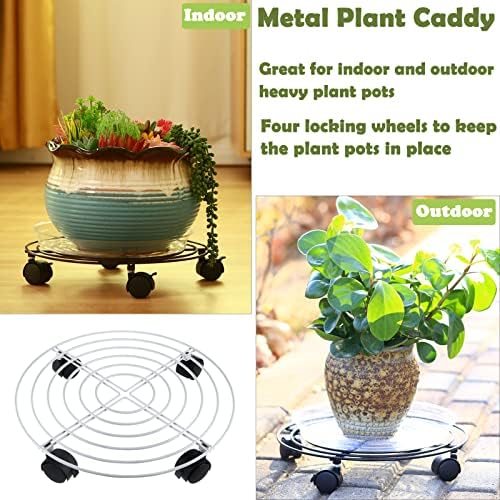 8 Packs Large Metal Plant Caddy 13.8" Plant Dolly with Wheels Heavy-Duty Wrought Iron Rolling Plant Stand with Casters Indoor and Outdoor Plant Pot Mover Rollers, Brown - Image 6