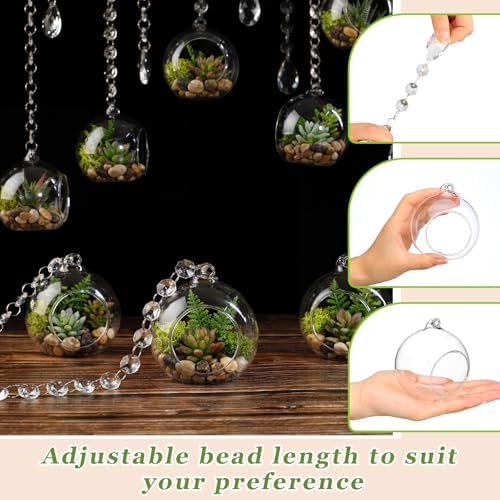 GlikCeil 112 Pcs 3.15'' Hanging Glass Tealight Holder Globe with K9 Crystal Garland Strands,Teardrop Pendant Hanging Tealight Candle Holder Orbs Air Plant for Wedding Centerpiece Party Decor (Clear) - Image 4