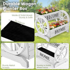 24" White 2-Tier Wooden Flower Cart Wagon Planter with Wheels - Image 6