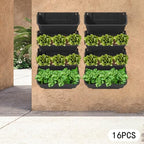 Vertical Wall Planter with 16 Pots, Hanging Garden Plant Flowerpot Holder, Stackable Wall-Mounted Planter, Balcony Planters for Flowers Vegetables Fruits (Black, 16 Pots) - Image 6