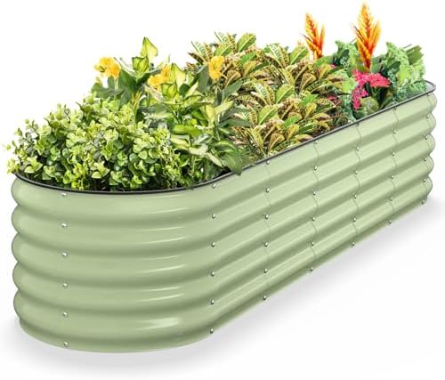 Kesfitt Raised Garden Bed, Metal Galvanized Steel Oval Garden Bed 8x2x1.5 ft with 18-Inch Deep Open-Bottom Design for Outdoor Vegetable Gardening, Fruit Green by Kesfitt