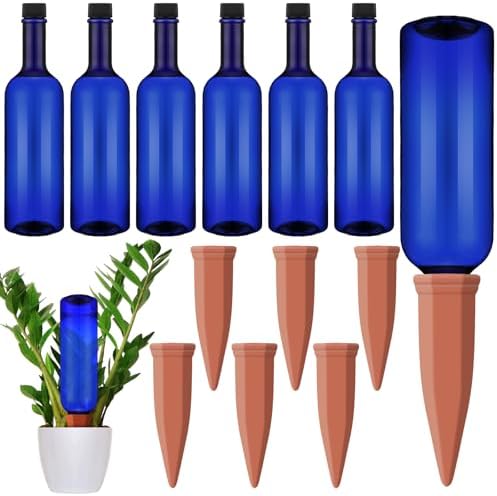 Teenyyou 12 Pcs Watering Spikes for Indoor Plants Include Terracotta Self Watering Spikes Devices and 26 oz Plastic Bottles Slow Release Vacation Insert Automatic(Blue) by Teenyyou