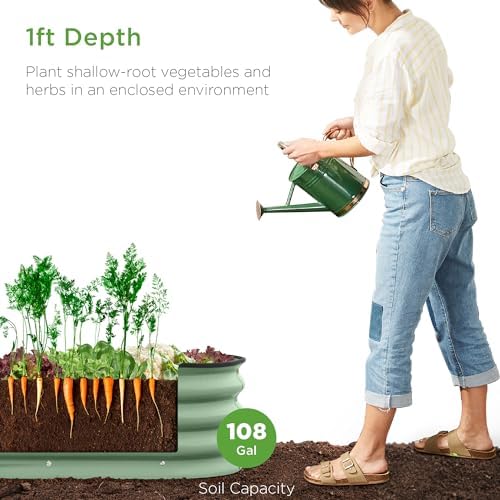 Best Choice Products 8x2x1ft Outdoor Metal Raised Garden Bed, Oval Deep Root Planter Box for Vegetables, Flowers, Herbs, and Succulents w/ 108 Gallon Capacity - Sage Green - Image 2