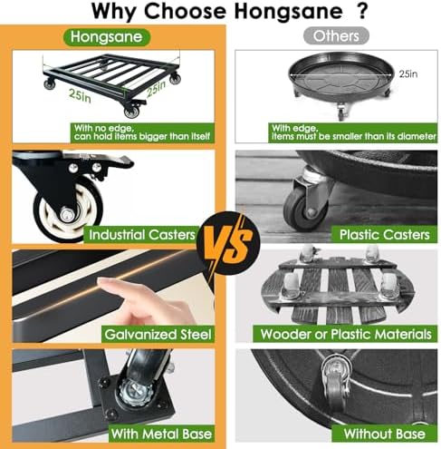 25" Plant Caddy with Wheels Heavy Duty,800Lbs Large Metal Plant Dolly,Rolling Square Plant Stand with Industrial Casters,Rust-Proof Plant Rollers for Large Planters,Pots,1 Pack - Image 6