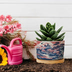 Pink Blue Chinoiserie Ceramic Planter Coral Chinoiserie Chic Asian Planters for Indoor Plants with Drainage Holes and Saucers Pot for Home Office Decoration - Image 5