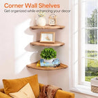 Floating Corner Shelves for Wall Set 2 10inch Solid Oak Rounded Corner Shelves Wall Mounted with Cable Hole Wood Corner Hanging Shelves for Living Room Bedroom Bathroom Kitchen - Image 2