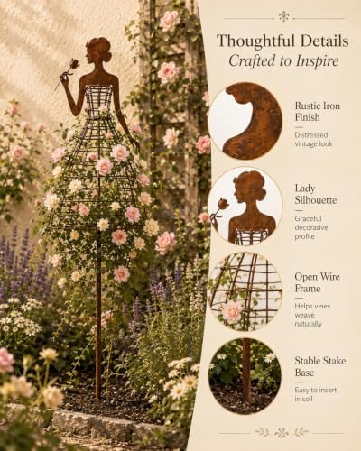 Vintage Lady Garden Trellis Stake, Distressed Rose Dress Plant Climbing - Image 5