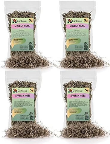Premium Natural Spanish Moss | Natural Preserved - 20 Quart - Great Ground Cover - Filler for Potted Plants (4 Bags of 5 Quart) by Gardenera