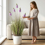 Artificial Plants Indoor Tall Grass Plants with Lilac Flower 35.4In Tall Artificial Ornamental Grass Green Onions Outdoor Fake Plants with Black Pot Home Office Decorative (1 Pack,Purple) by Unknown