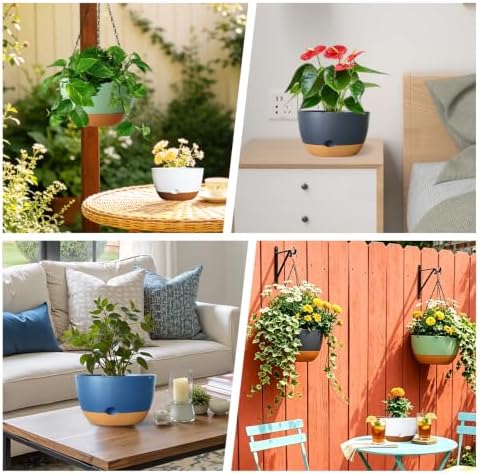 Hanging Planters, 3 Pack, Self-Watering, 10 Inch, Grey - Image 6