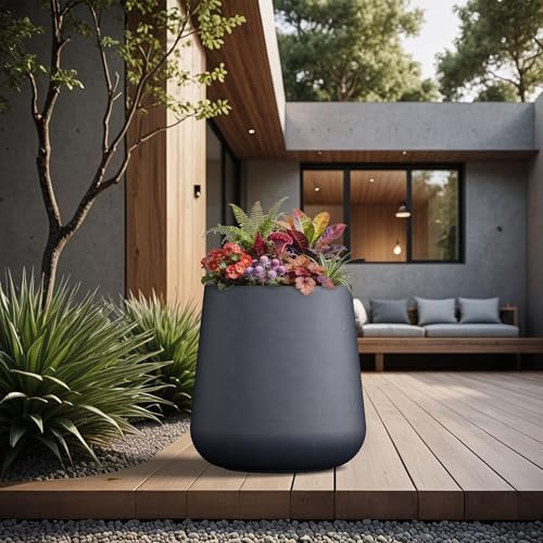 Kante 17.3-Inch Dia Modern Round Concrete Planter with Drainage Hole & Rubber Plug, Conical Frustum Style Plant Pot for Home, Garden, Patio, Charcoal - Image 6