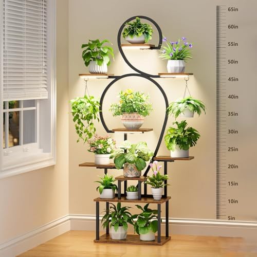 Plant Stand Indoor with grow lights: 9 Tiered Large Plant Shelf with Lights, 64" Multi Tier Tall plant stand for indoor growing Llighted Corner Plant Rack by Unknown