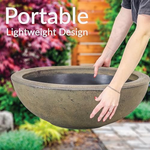 Sunnydaze Percival 20.75" Shallow Outdoor Planter Bowl, Sable, 2pk - Image 2