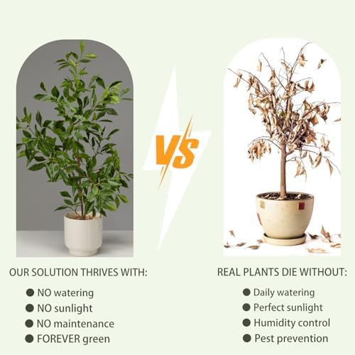 27" Indoor Faux Potted Plants Ficus Leaves Trees with Ceramic Pots - Image 5